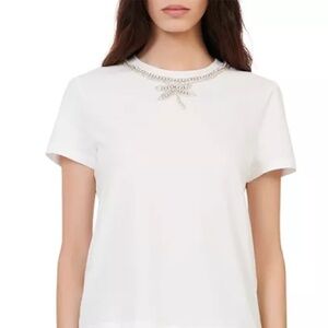 Women’s Maje Topal Cotton Beaded Neck Tee, Size 3